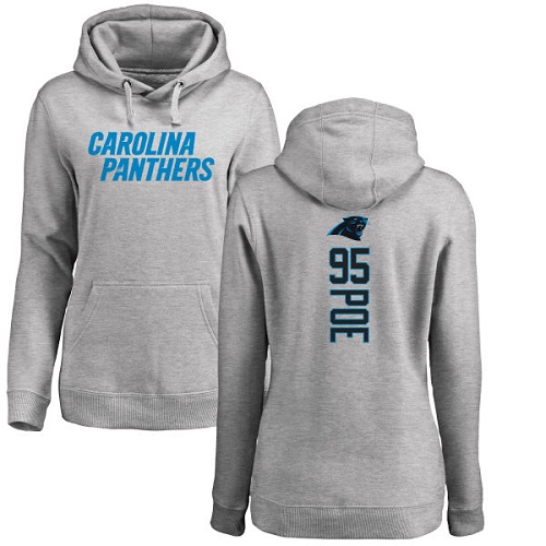Carolina Panthers Ash Women Dontari Poe Backer NFL Football #95 Pullover Hoodie Sweatshirts->nfl t-shirts->Sports Accessory
